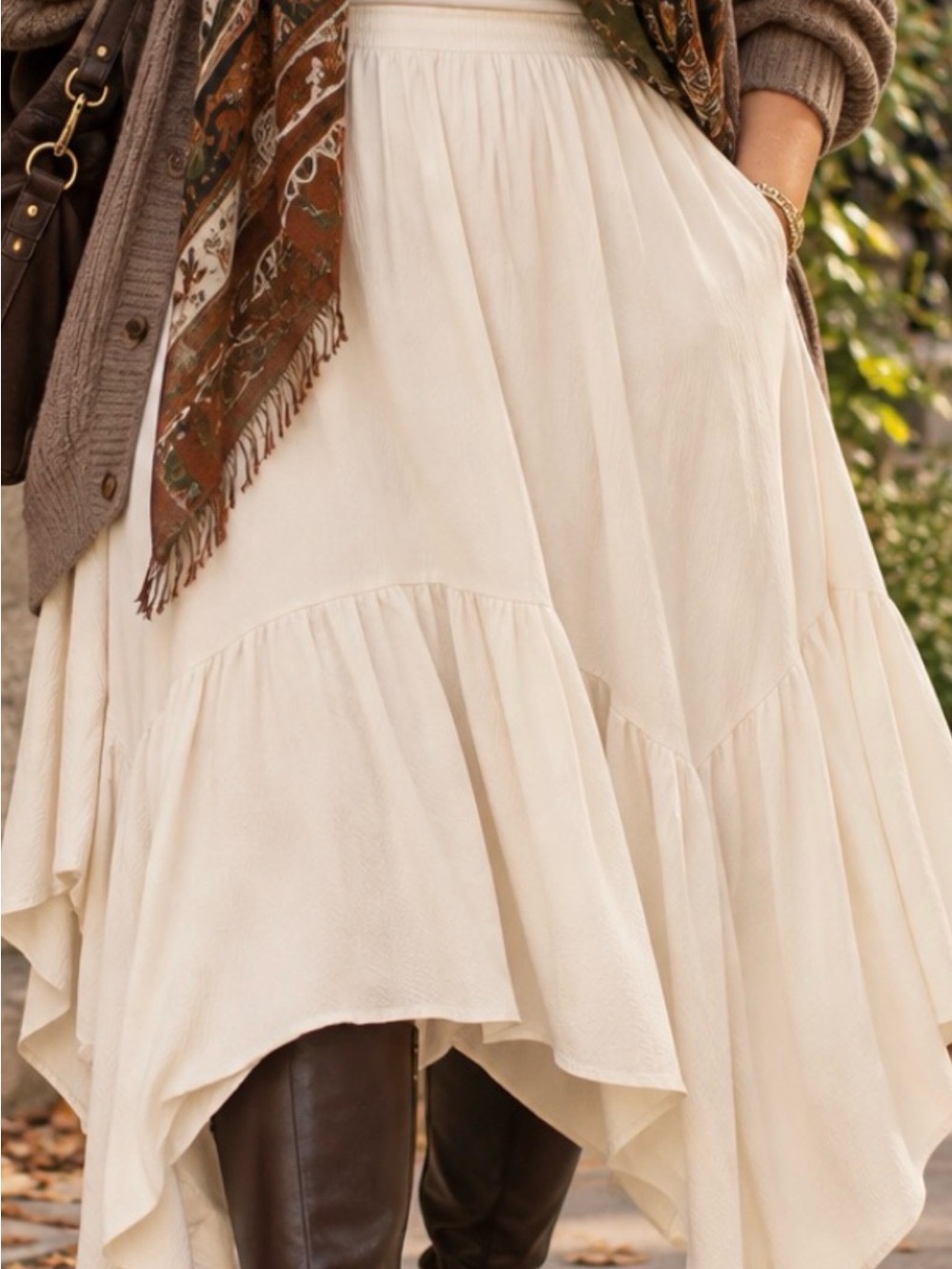 Torrid Cream Asymmetrical Tiered Handkerchief Hem Skirt